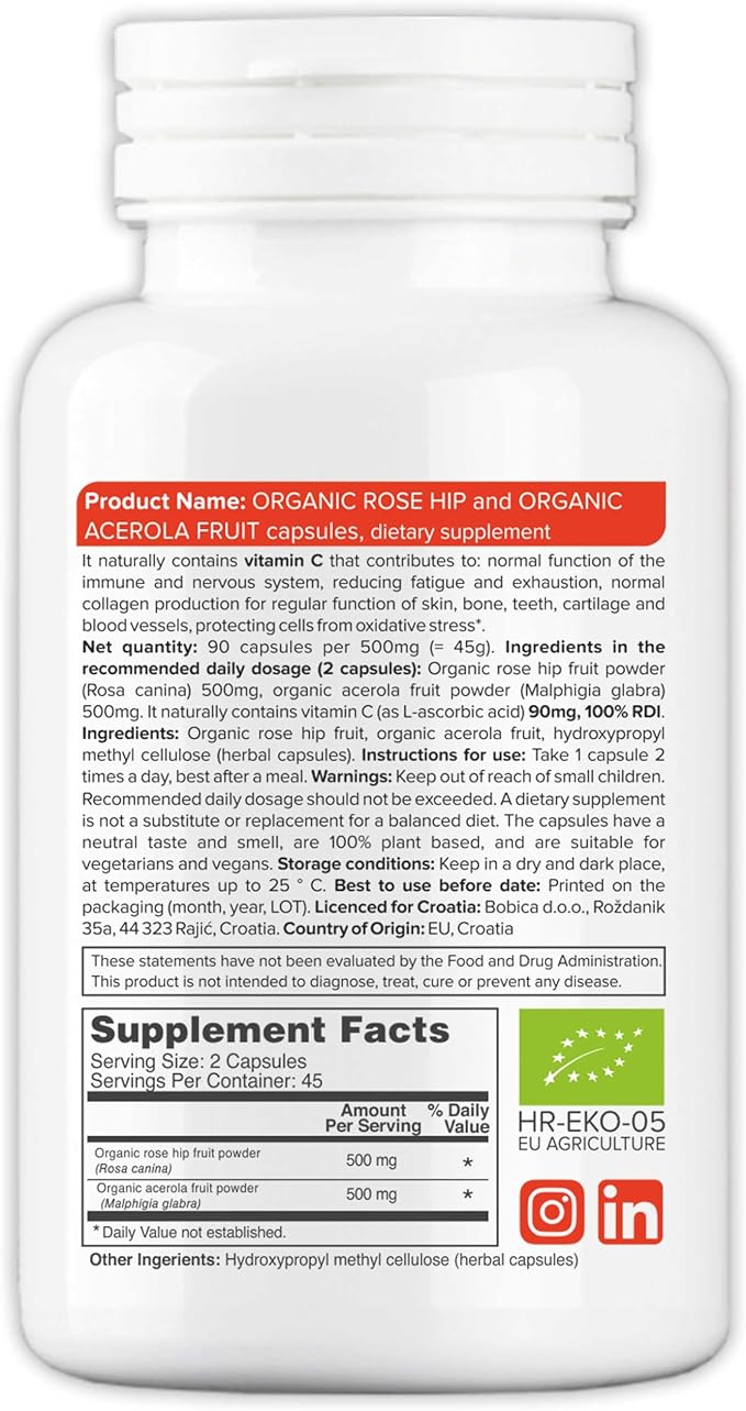 b Organic Rose Hips & Acerola 1000mg, for (90 Capsules)