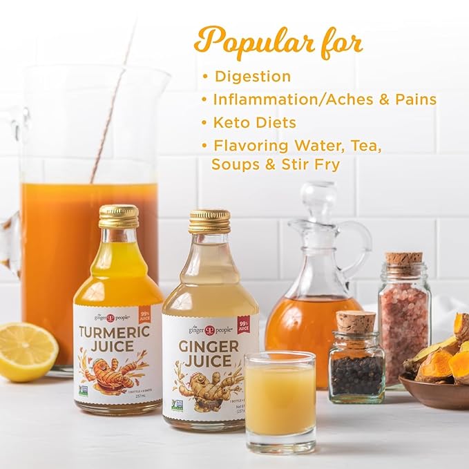 The Ginger People Ginger & Turmeric Juice Set | Digestion + Anti-Inflammatory | 8 Fl Oz (Pack of 2)