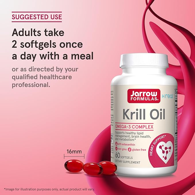 Jarrow Formulas Krill Oil - Phospholipid Omega-3 Complex with Astaxanthin - 60 Softgels - 30 Servings - Supports Lipid Management, Metabolism, Brain & Heart Health - EPA & DHA - Gluten Free - Non-GMO