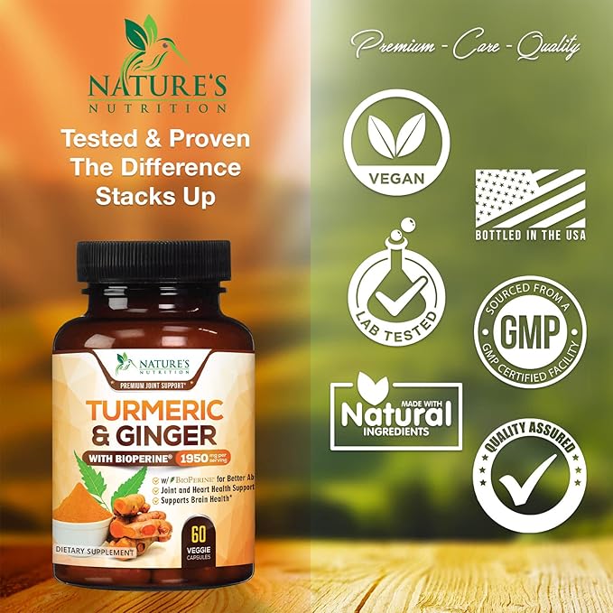 Turmeric Curcumin with BioPerine & Ginger 95% Curcuminoids 1950mg - 60 Capsules