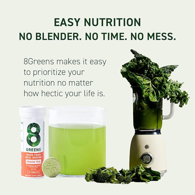 8Greens Supergreens Tablets | Super Greens Powder Superfood Tablet, Metabolism Immunity & Focus, Daily Greens Effervescent Tablets, Organic: Aloe Vera, Spirulina, Chlorella, Energy, 30 Servings