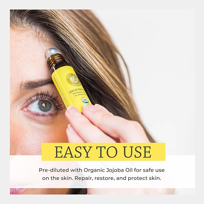 Organic Helichrysum Italicum Essential Oil Roll On, 100% Pure USDA Certified Aromatherapy for Skin Vitality & Anti-Aging - 10 ml Roller by Silk Road Organic - Always Pure, Always Organic