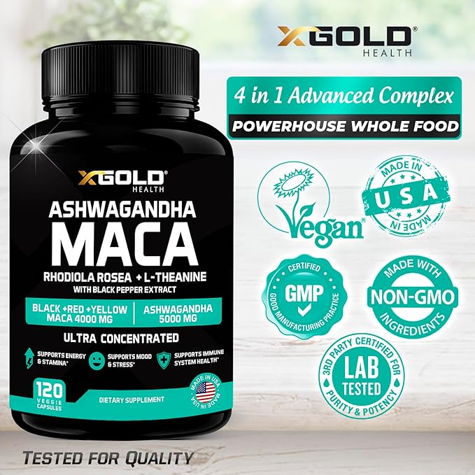 Ashwagandha 5,000mg + Maca Root Black, 4,000mg, Rhodiola 30:1 Extract 20:1 Extract