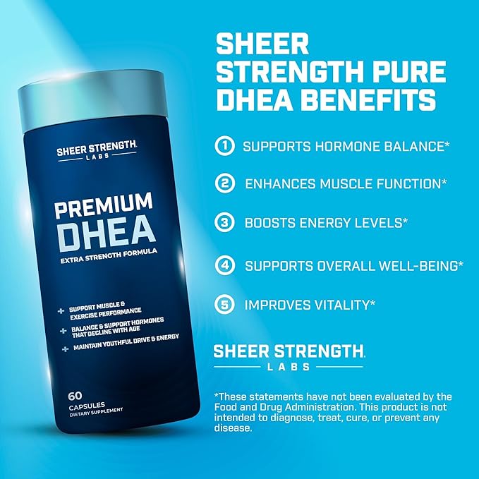 DHEA Supplement for Men DHEA 100mg - Pure DHEA Supplement for Men for Strength and Hormone Balance - DHEA Supplement for Women and Men - High Purity Enhanced Absorption 60 SV USA