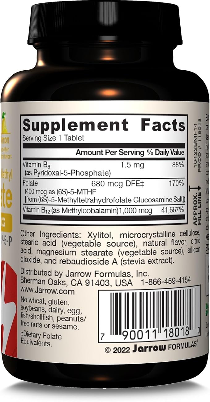 Jarrow Formulas Extra Strength Methyl B-12 1000mcg & 400 mcg P-5-P, Supplement Support,100 Chewable Tablets,100 Day 12 Packs