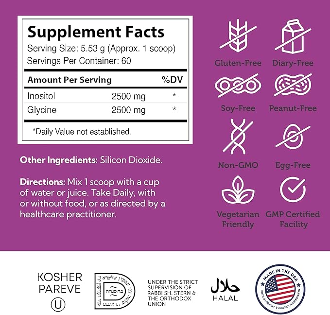 Zahler Inositol & Glycine Supplement Powder - Mood & Nervous System Support Supplements for Women - Hormone Balance & Healthy Ovarian Function - Kosher, Gluten Free, Dairy Free, Soy Free 11.5 Oz