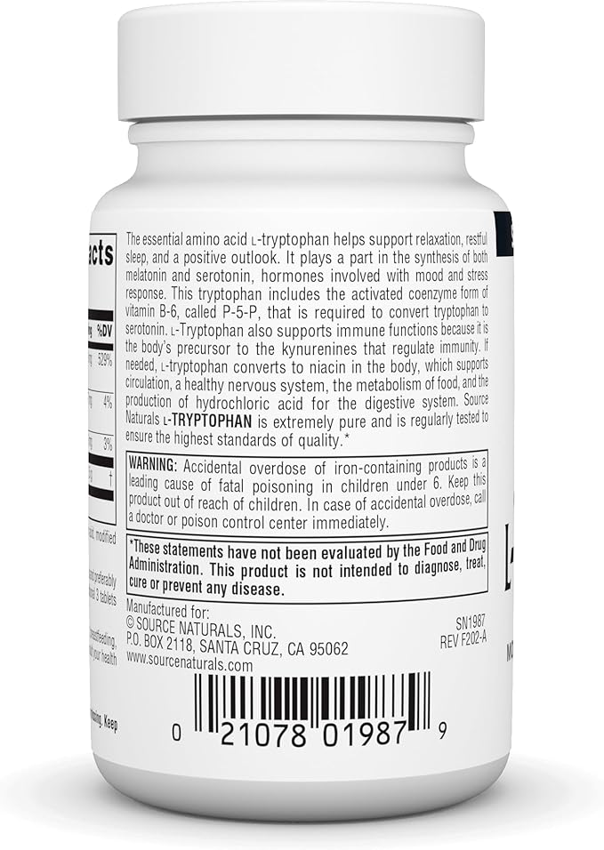 Source Naturals L-Tryptophan with Coenzyme B-6 500mg 60 Tablets