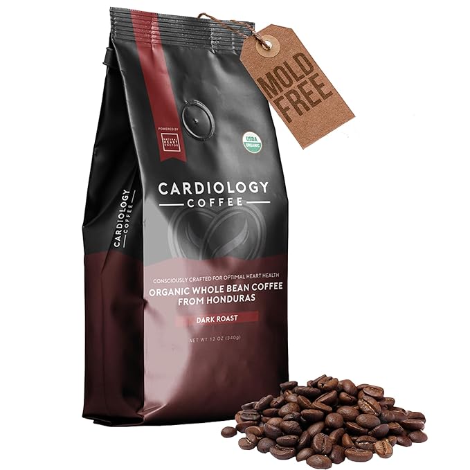 Heart Healthy Coffee - Organic Mold Free Coffee Whole Bean Dark Roast - USDA Certified Hand-Selected Honduras Cardio Coffee - Non-GMO Tested for Mycotoxins & Pesticides - 12oz
