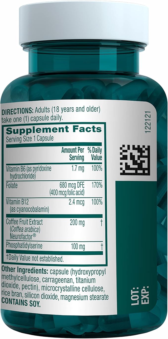 NEURIVA Plus Brain Supplement for Memory B6, B12, B12, Phosphatidylserine 30 Capsules