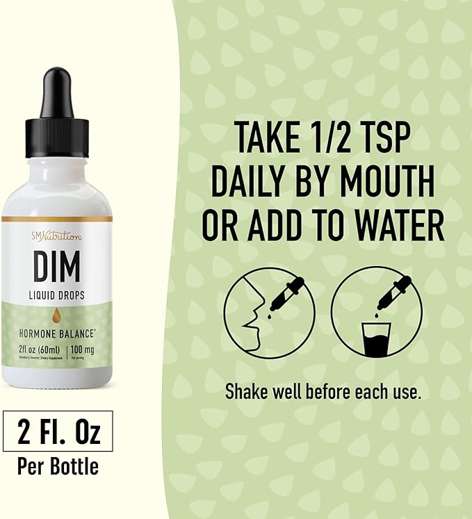 DIM Liquid Drops Supplement 100mg for Estrogen Balance for Women & Men | Hormone Balance, Menopause Supplements for Women, PMS Support & Antioxidant Support | Vegan, Non-GMO, Third-Party Tested