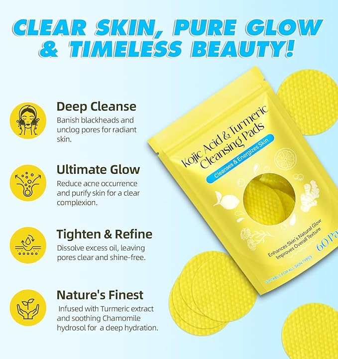 Turmeric Cleansing Pads, 60pcs Kojic Acid B5 and