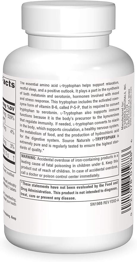 Source Naturals L-Tryptophan with Coenzyme B-6, 500mg 120 Tablets