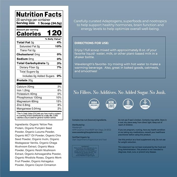 VANILLA Organic Plant-Based Superfood Protein Powder! 24.36