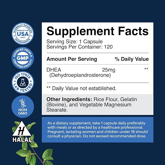 DHEA Supplement for Women & Men - DHEA Pure Encapsulations for Hormone Balance for Men & Women - Improves Mood Stability, Brain, Immune Function, Energy & Fertility - 120 Capsules