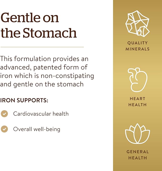 Solgar Gentle Iron 25mg, 90 Vegetable Capsules - Energy, Normal Red Blood Cell Production - Gentle on the Stomach - Non-GMO, Vegan, Gluten Free, Dairy Free, Kosher, Halal - 90 Servings