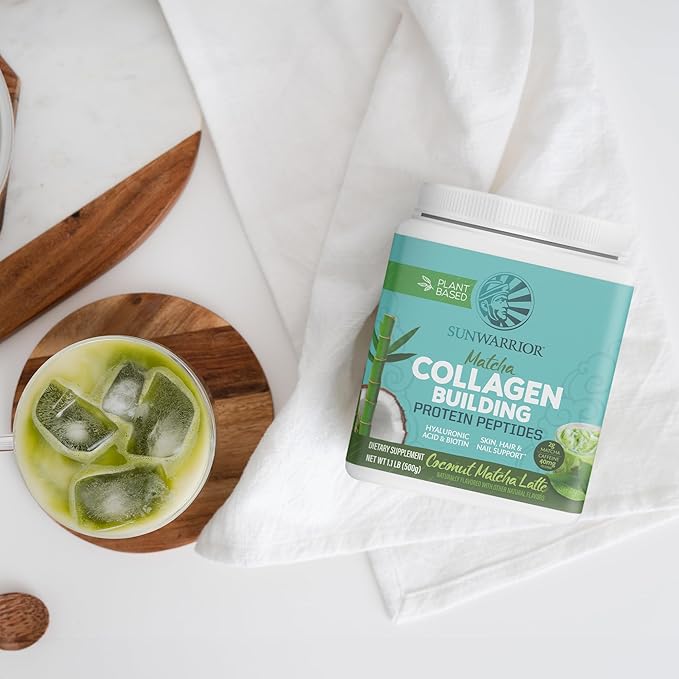 Sunwarrior Vegan Collagen Building Peptides Plant-Based Protein Powder with Hyaluronic Acid & Biotin for Hair Skin Nail Support Non-GMO Dairy Sugar Free Low Carb | Coconut Matcha Latte 20 Servings