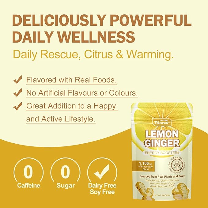 Lemon Ginger Blend Superfood Powder with MCT Oil, Turmeric, Ginger, Ture Lemon Powder, Acacia Fiber Powder, Cayenne Powder, Black Pepper Powder All Natural, Caffeine-free 3Oz (85G)
