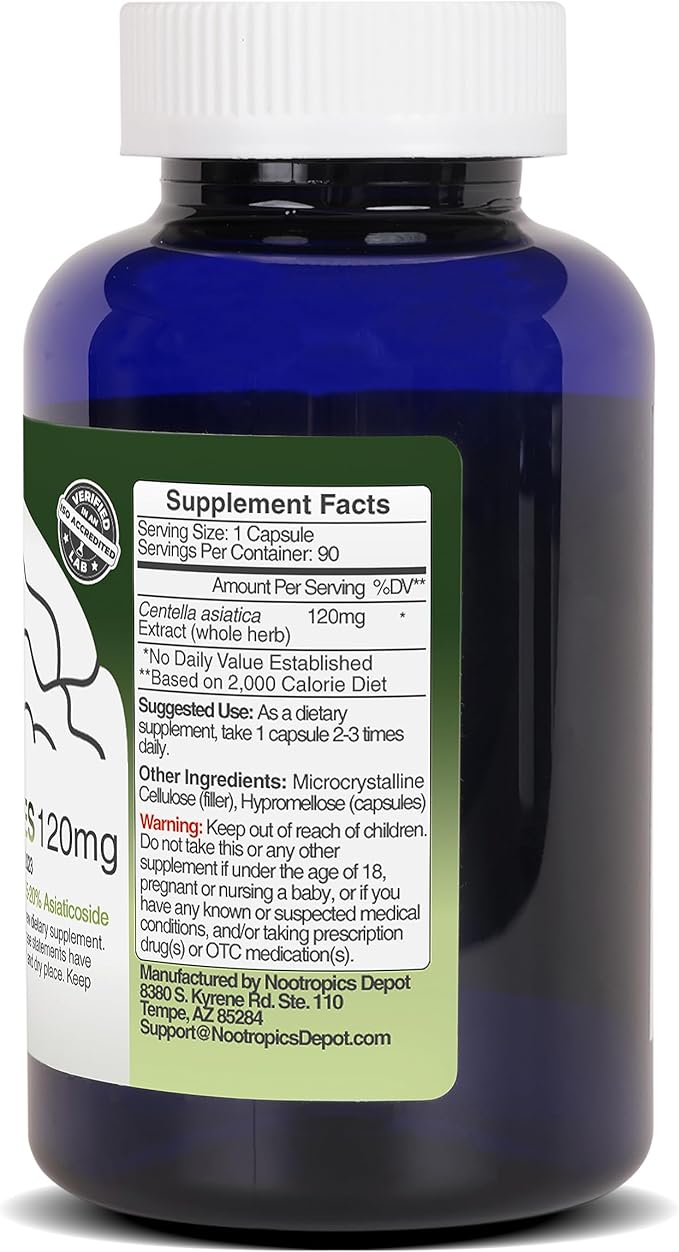 Nootropics Depot Gotu Kola Extract Capsules 120mg | 90 Count 35-45% Triterpenes