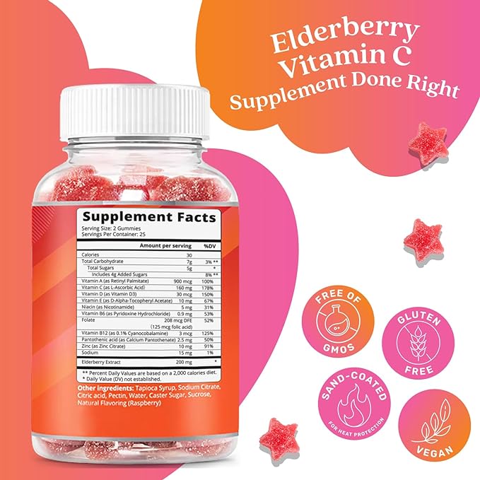 BeLive Elderberry Gummies with Zinc and B12 - 50 Ct