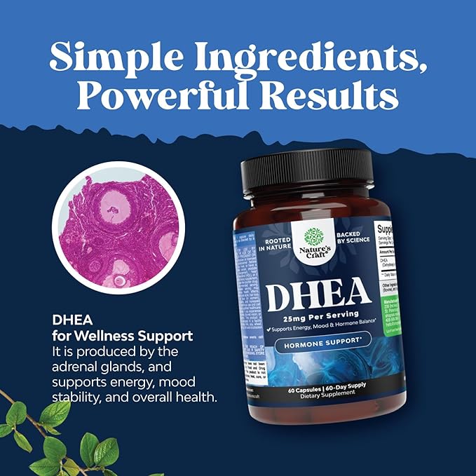 Pure DHEA 25mg for Women and Men - Extra Small Capsule High Absorption DHEA Supplement for Women & Men Mood Energy and Immune Support - & Women's Hormone Balance Supplement (2 Month Supply)