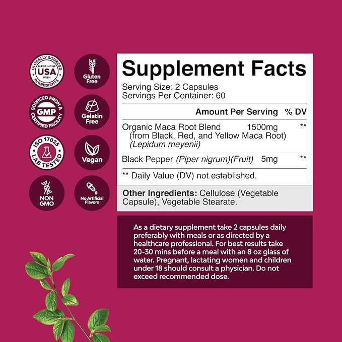 Organic Maca Root Capsules for Women 120ct
