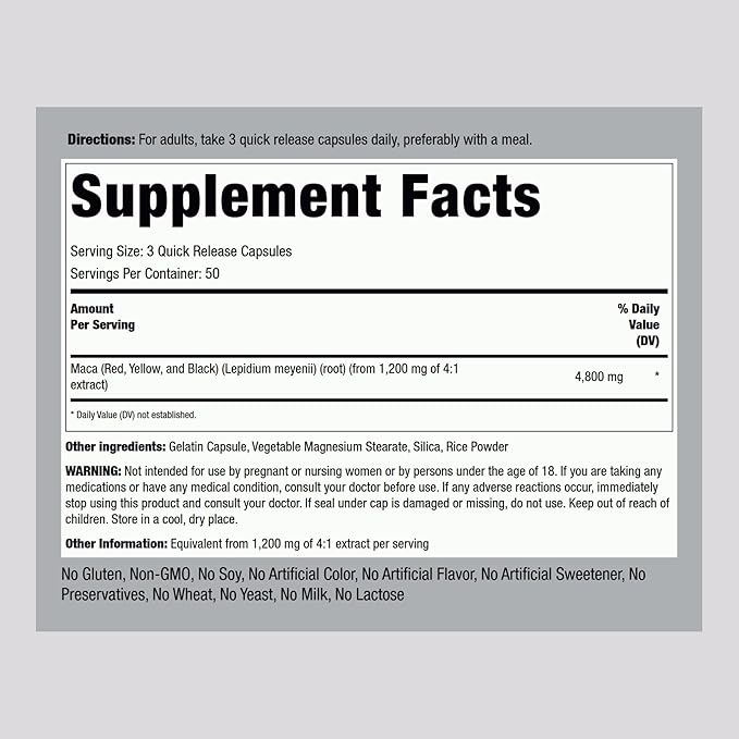Piping Rock Maca Root Capsules 4800mg | 150 Pills