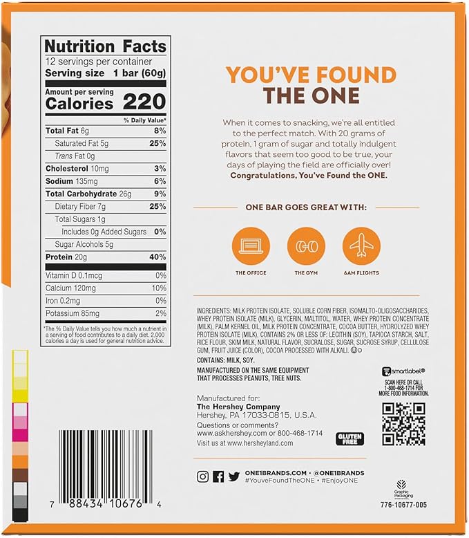 ONE Protein Bars, Maple Glazed Doughnut, Gluten Free with 20g Protein and 1g Sugar, Pantry Staples, 2.12 oz (12 Count)