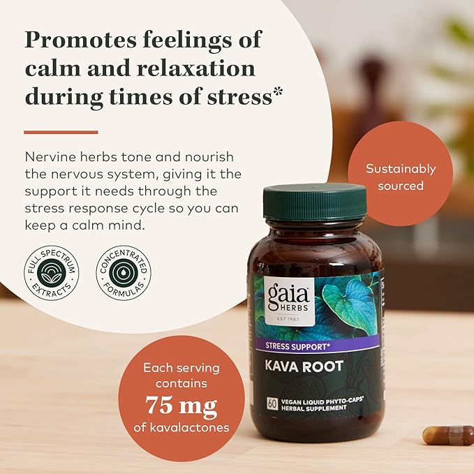 Gaia Herbs Kava Root 60 Vegan (20-Day Supply)