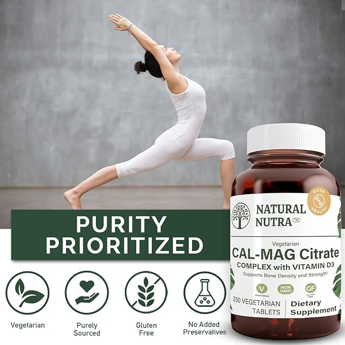 Natural Nutra Cal-Mag 1000/500 mg Citrate D3, Strengthen 250 Vegan