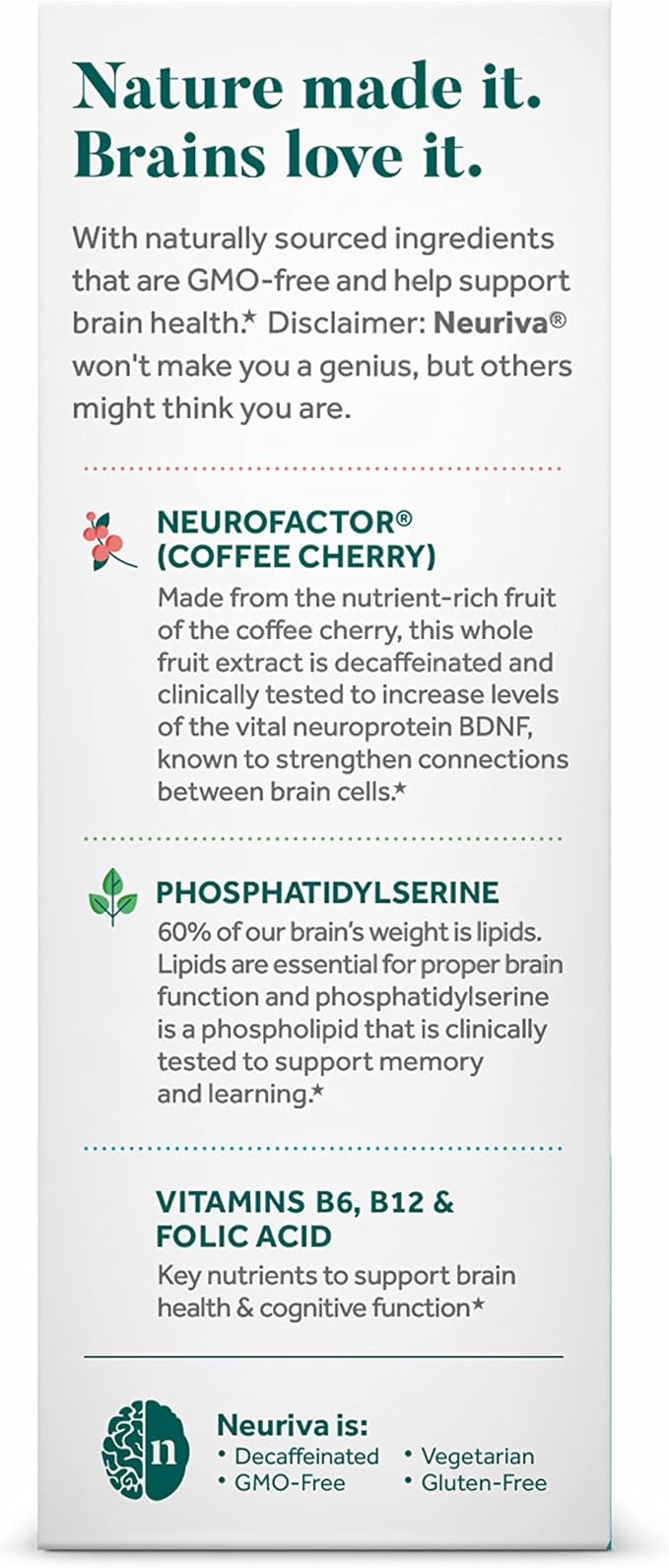 NEURIVA Plus Brain Supplement for Memory B6, B12, B12, Phosphatidylserine 30 Capsules
