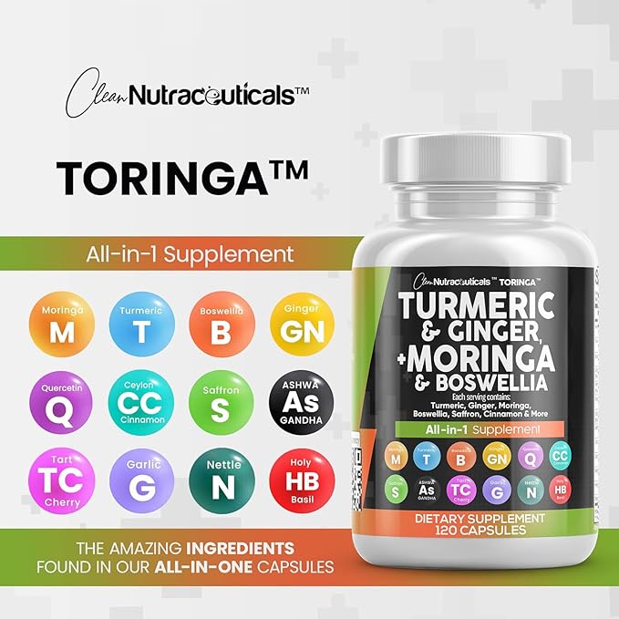 Turmeric Curcumin 30000mg Ginger 3000mg Moringa 50000mg Boswellia 3000mg Saffron 2000mg - 120 Caps