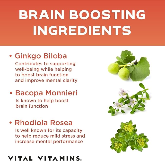 Vital Vitamins Brain Supplements for Memory B12, Gingko