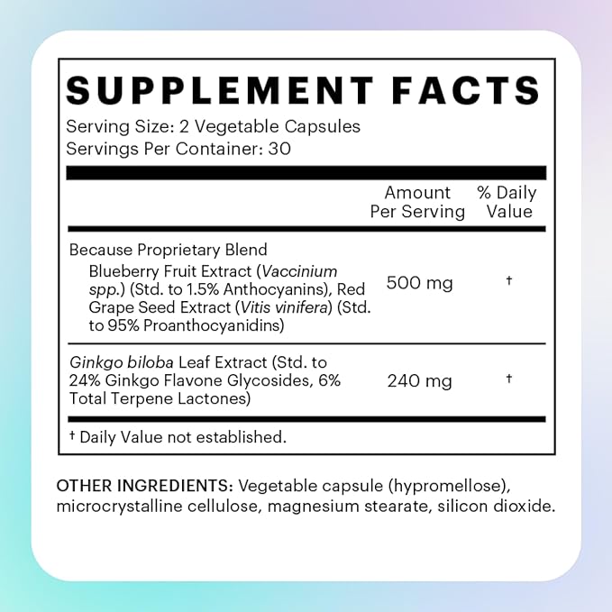 Because Brain Supplement for Memory and 740mg Serving 60 Capsules