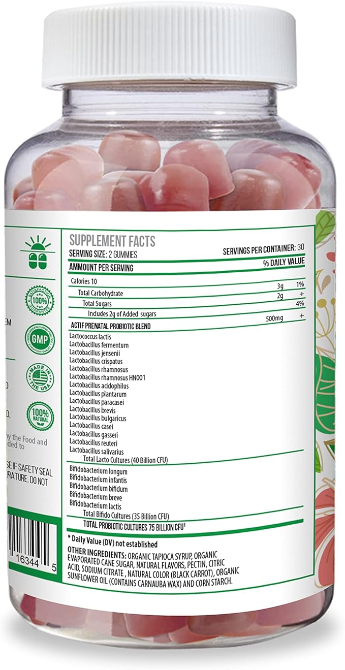 ACTIF Prenatal Probiotic Maximum Strength 75 Billion 20 Strains, 60 Gummies,