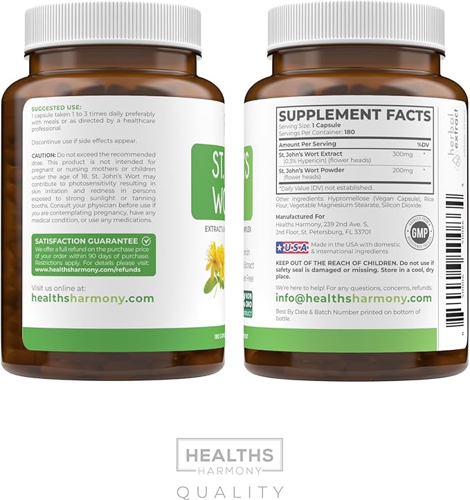 St. John's Wort 180 Capsules 900mcg Hypericin 500mg Per