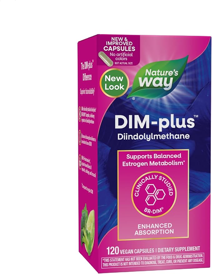 Nature's Way DIM-Plus, DIM Supplement, Supports Balanced Estrogen Metabolism*, Supports Estrogen Hormone Balance*, Diindolylmethane, 120 Vegan Capsules (Packaging May Vary)
