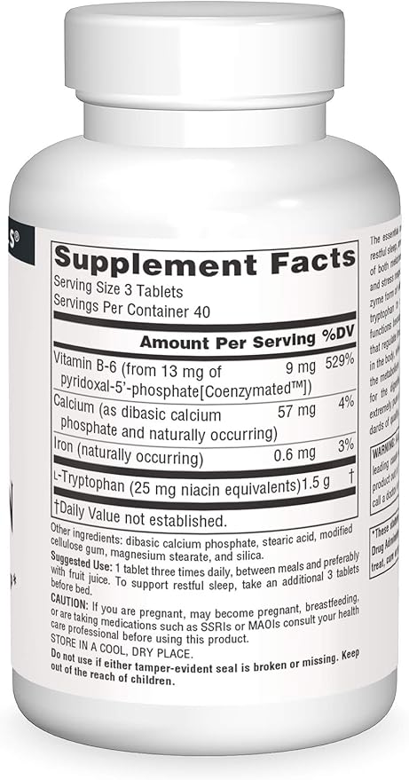 Source Naturals L-Tryptophan with Coenzyme B-6, 500mg 120 Tablets