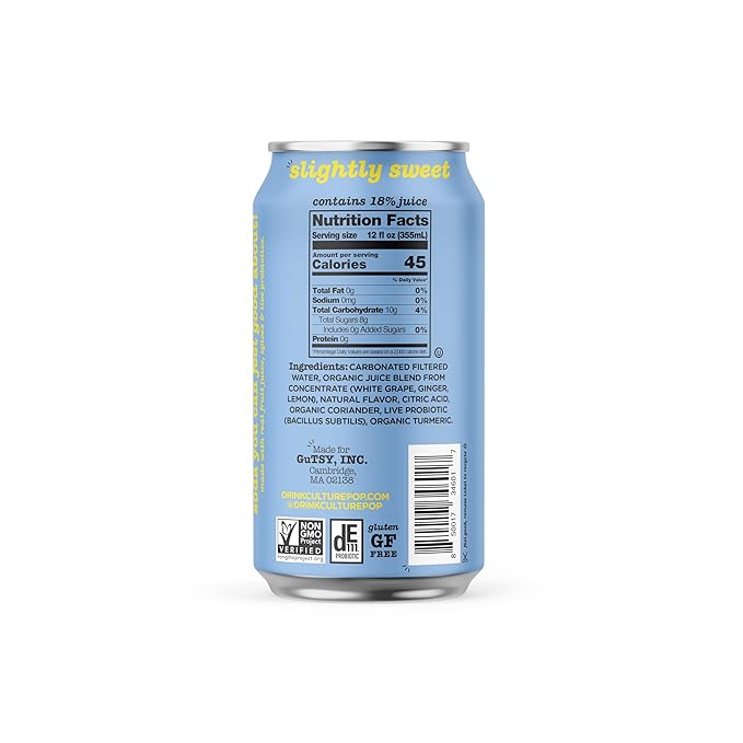 Culture Pop Soda, Ginger Lemon & Turmeric, Probiotic Low Sugar Soda, Sparkling Juice Alternative, Non-GMO, Kosher, Gluten-Free, No Stevia (12pk)