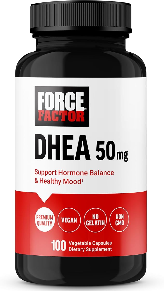FORCE FACTOR DHEA 50mg, DHEA Supplement for Women and Men to Support Hormone Balance and Healthy Mood, Premium Quality, Vegan Friendly, Non-GMO, 100 Vegetable Capsules
