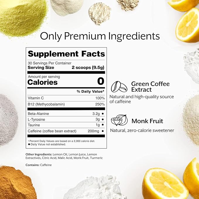 Promix Pre-Workout Powder, Lemon B12, Caffeine,