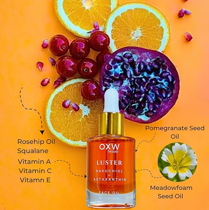 Luster Bakuchiol Oil Serum, Retinol Alternative, Anti-Aging, Superfood Face Oil with Bakuchiol, Astaxanthin, Rosehip Oil, Meadowfoam Oil, Squalane, Pomegranate Oil for the Face, Natural Skincare