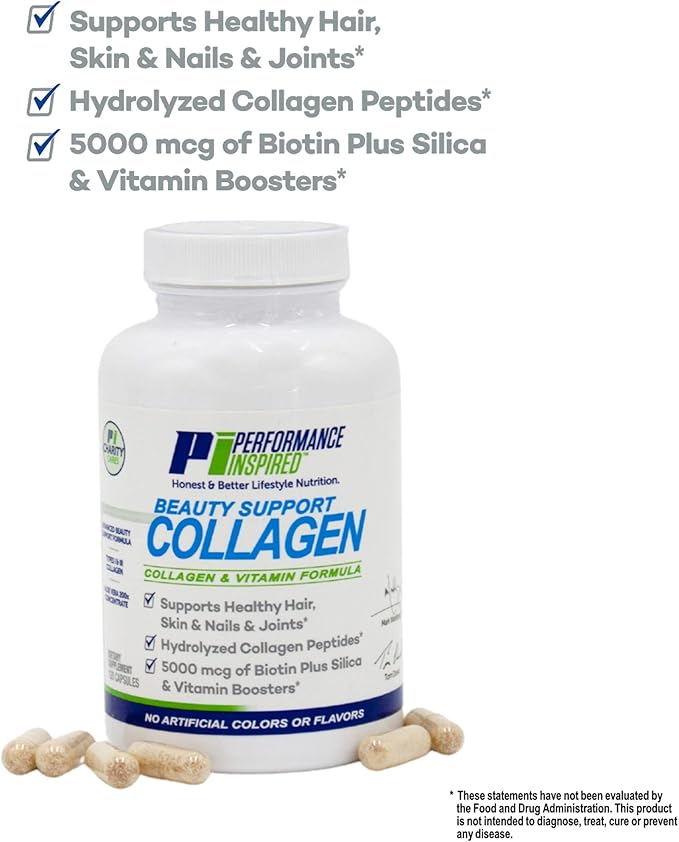 Performance Inspired Nutrition Collagen Joint/Skin/Nails/Beauty Support Capsules 5,000mcg of 120 Ct