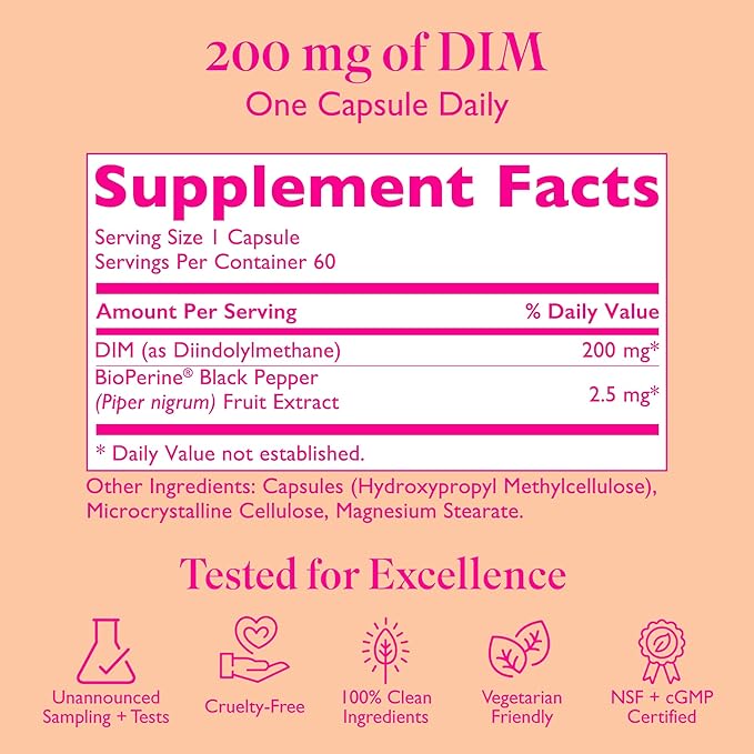 200 DIM Supplement for Women - Estrogen Metabolism and Hormone Harmony for Menopause, Perimenopause & PMS Support - DIM Plus Bioperine for Mood Support - 60 Day Supply, Vegan