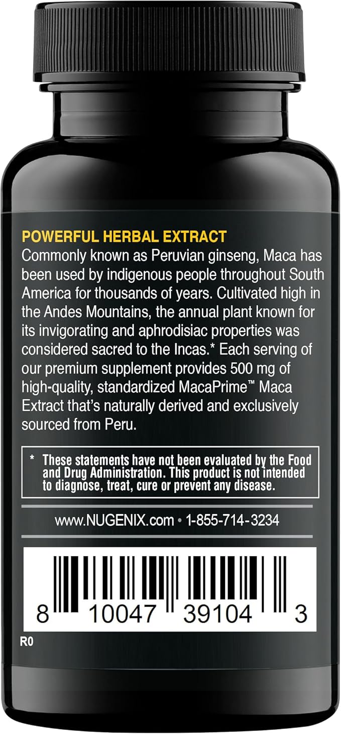 Nugenix Essentials Maca Root Powder Capsules 100% Peruvian 60 Count