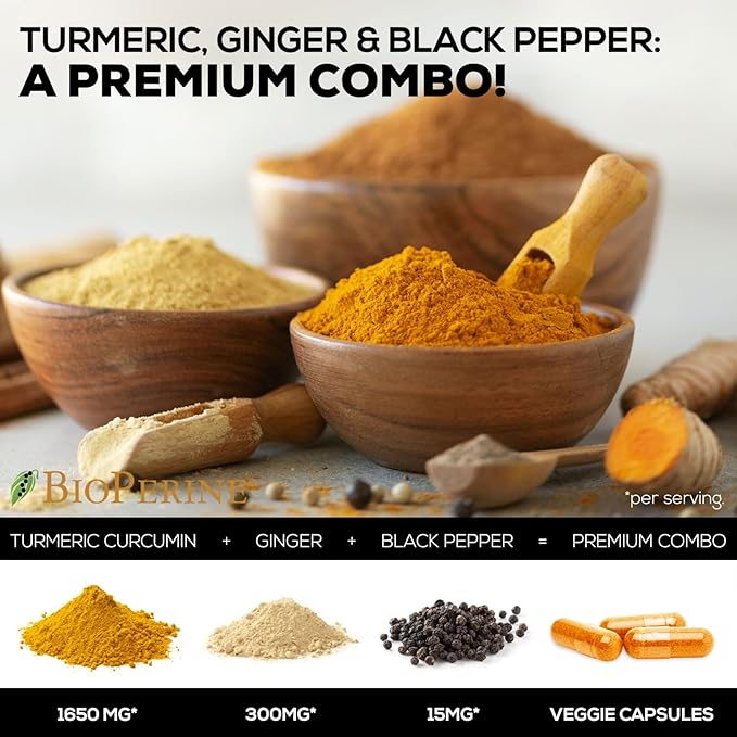 Turmeric Curcumin with BioPerine & Ginger 95% Curcuminoids 1950mg - 120 Capsules