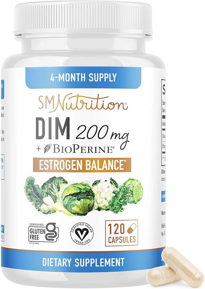DIM Supplement 200 mg (120 Ct) | Estrogen Balance for Women & Men | Hormone Balance, Hormonal Acne Supplements, Menopause, Antioxidant & PMS Support | Non-GMO, Vegan, Soy Free | 4 Month Supply