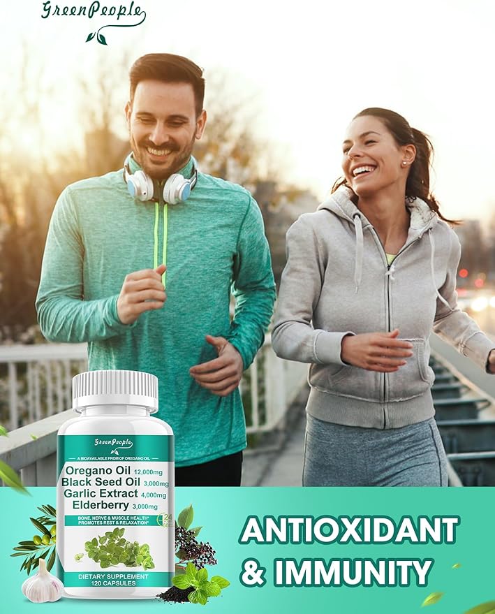Oregano Oil 12,000mg Black Seed Oil 3,000mg Garlic 4,000mg Elderberry 3,000mg - D3 & 120 Capsules丨Vegan