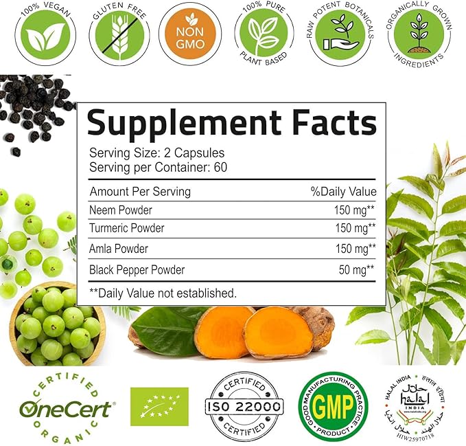 Neem Turmeric Capsules with Amla and 120 Veg 60 Days