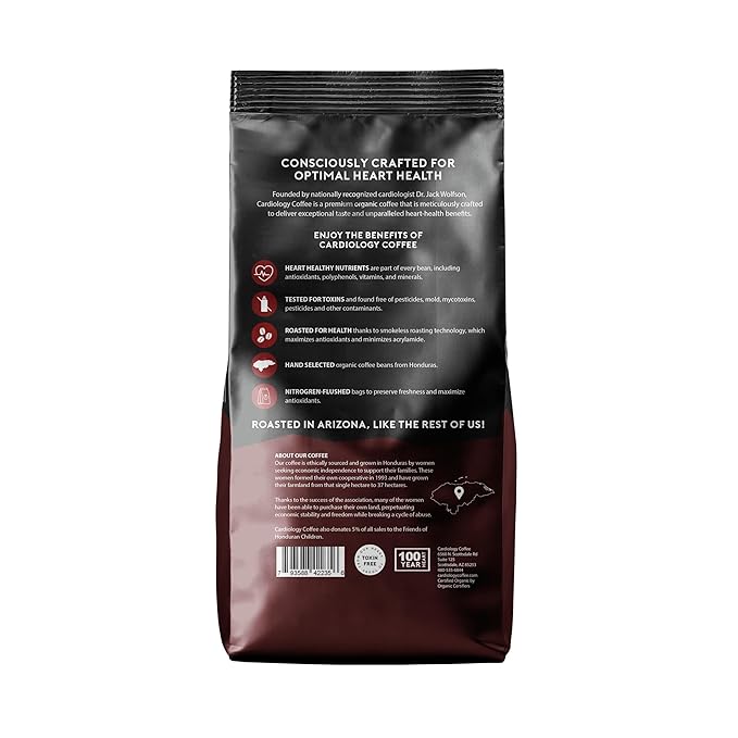 Heart Healthy Coffee - Organic Mold Free Coffee Whole Bean Dark Roast - USDA Certified Hand-Selected Honduras Cardio Coffee - Non-GMO Tested for Mycotoxins & Pesticides - 12oz