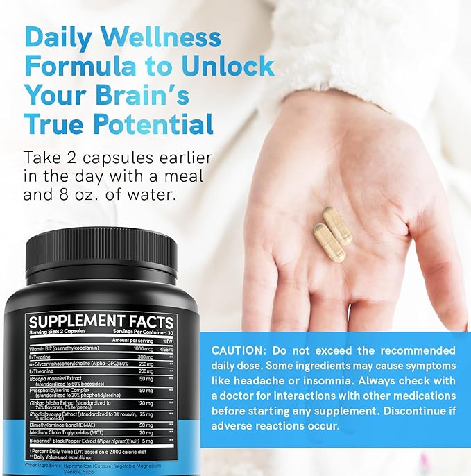 11-in-1 Nootropic Brain Supplements: Memory & 1321mg, 60ct 60ct - (2 pack)